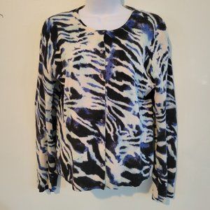 Madison M Cashmere Sweater Cardigan Cozy Knit Animal Print HOLE